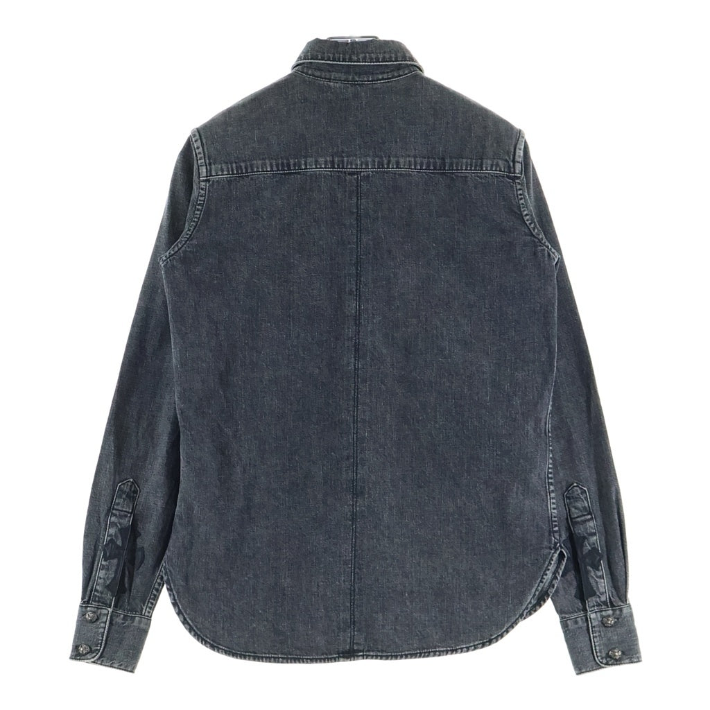 CHROME HEARTS(クロムハーツ) Leather Cross Patch Denim Shirts クロスパッチ クロスボールボタン デニムシャツ 長袖 ブラック