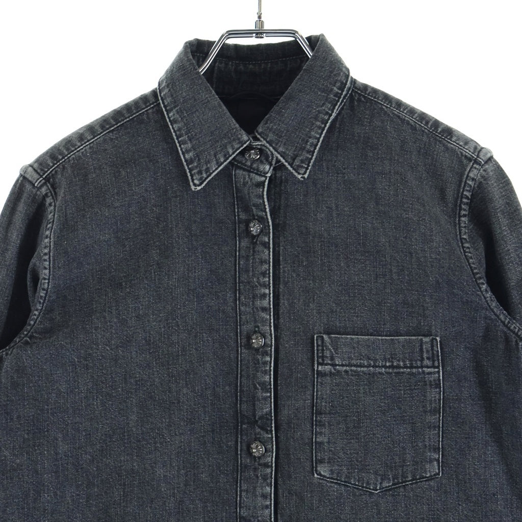 CHROME HEARTS(クロムハーツ) Leather Cross Patch Denim Shirts クロスパッチ クロスボールボタン デニムシャツ 長袖 ブラック