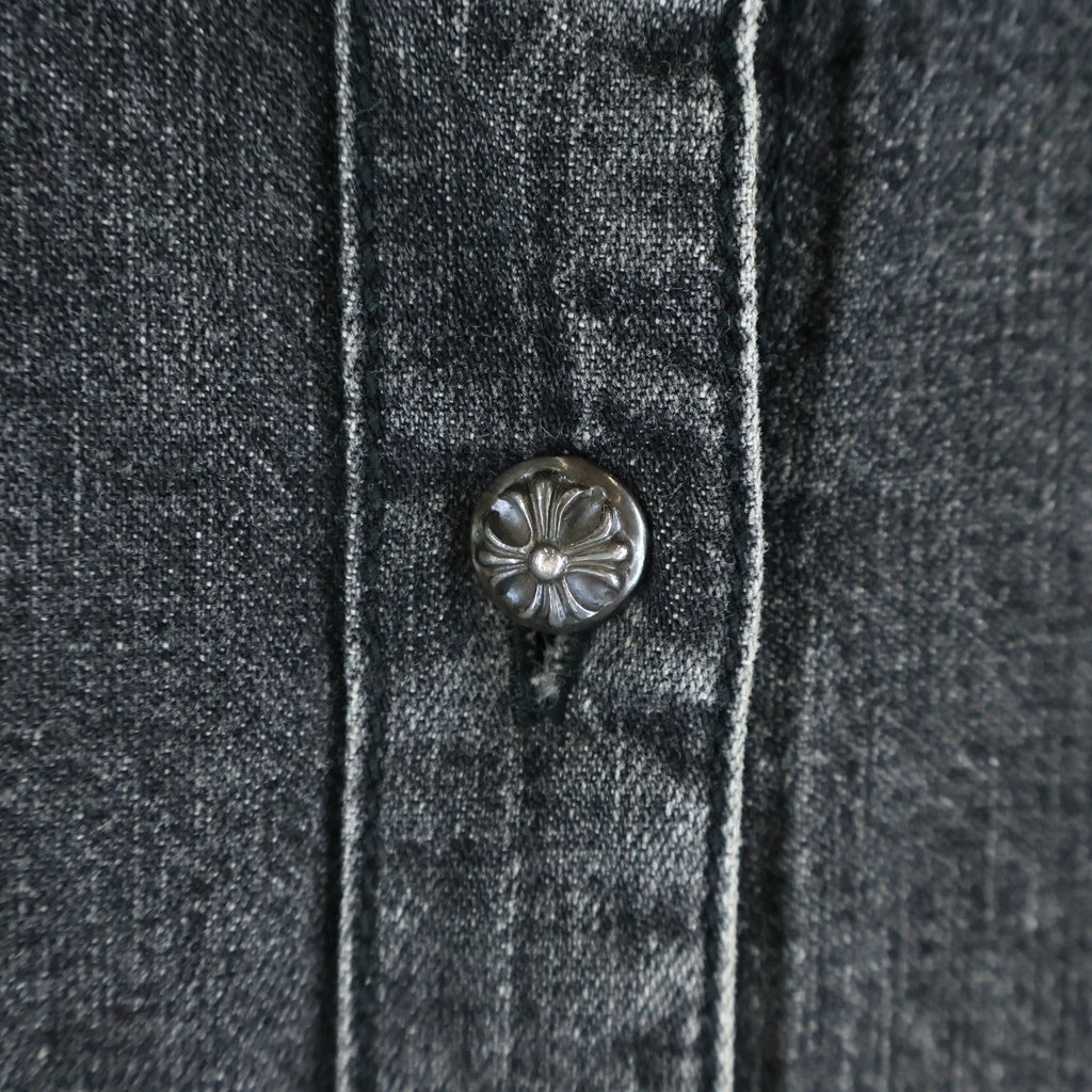 CHROME HEARTS(クロムハーツ) Leather Cross Patch Denim Shirts クロスパッチ クロスボールボタン デニムシャツ 長袖 ブラック