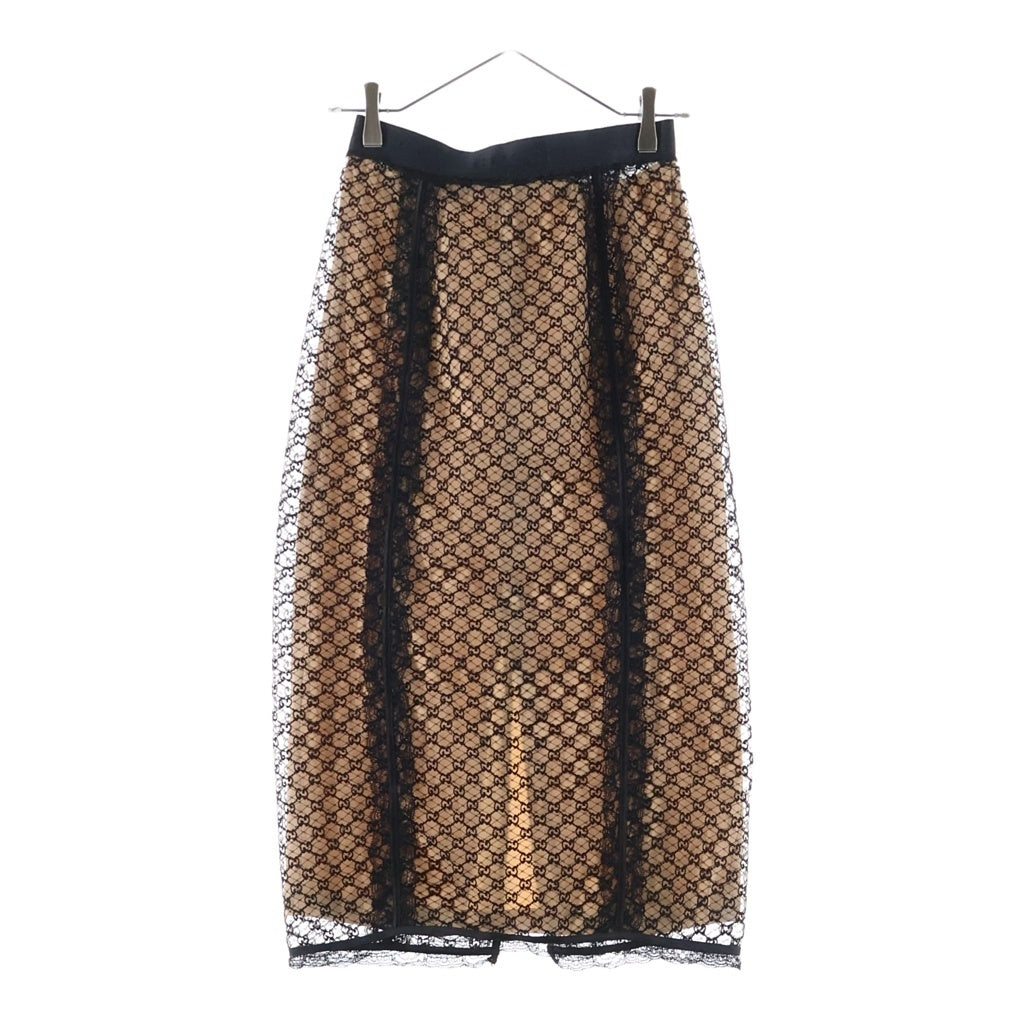 GUCCI(グッチ) 22AW GGネット レーストリム ロングスカート ウエストゴム コットン ナイロン ポリエステル ベージュ 678193 レディース