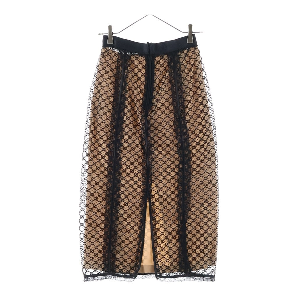 GUCCI(グッチ) 22AW GGネット レーストリム ロングスカート ウエストゴム コットン ナイロン ポリエステル ベージュ 678193 レディース