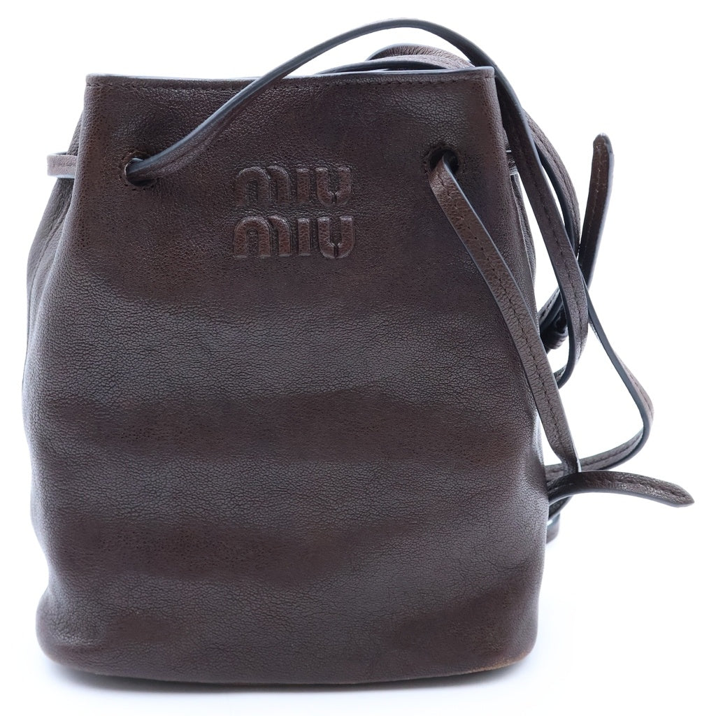 miumiu(ミュウミュウ) ナッパレザー 巾着 ショルダー バッグ レザー ブラウン 5NF460 レディース