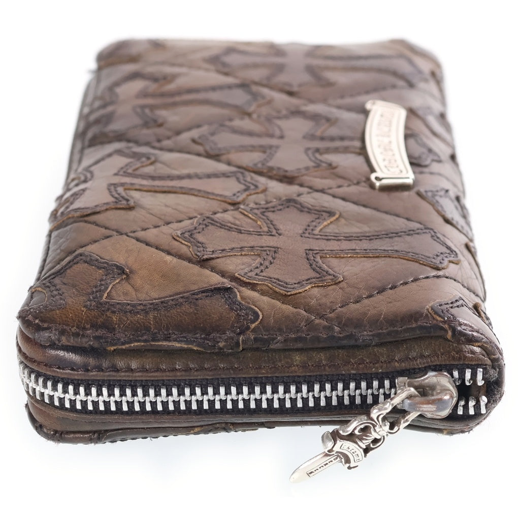 CHROME HEARTS(クロムハーツ) REC F ZIP セメタリークロスパッチ カモフラージュ 迷彩 キルティング ダガージップ レザーウォレット 長財布 カーキ