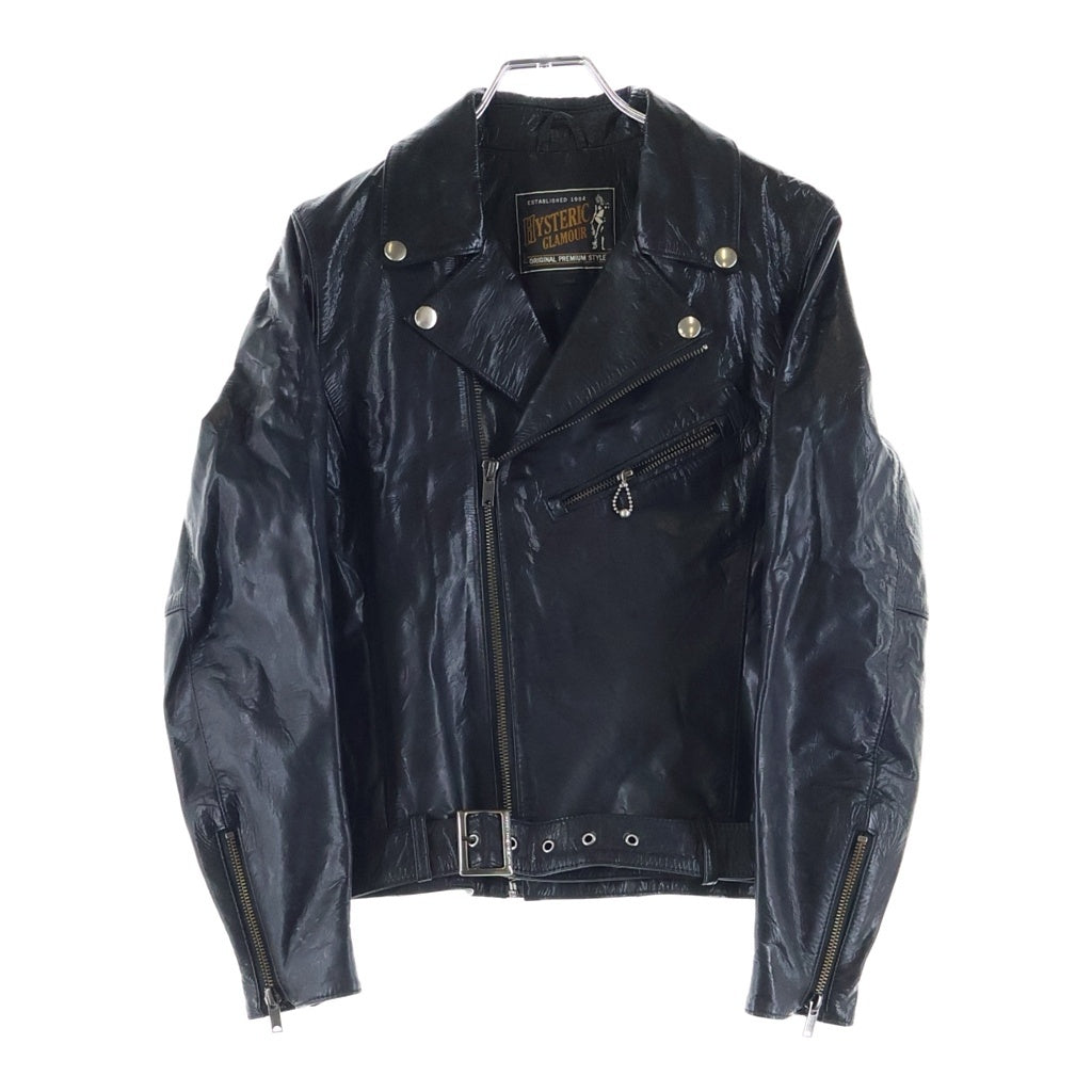 HYSTERIC GLAMOUR(ヒステリックグラマー) エナメルレザー ライダースジャケット ブラック レディース 01183LB01