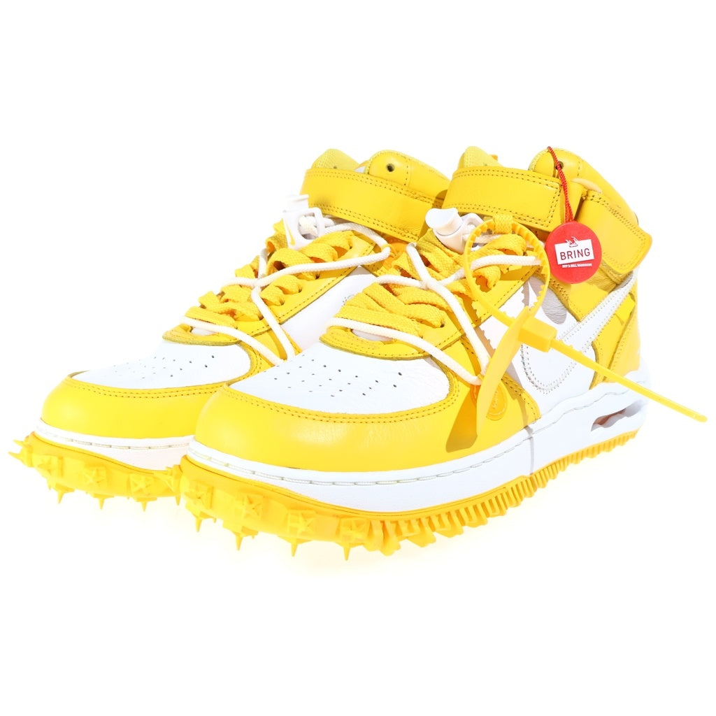 NIKE(ナイキ) ×OFF-WHITE AIR FORCE 1 MID SP LTHR オフホワイト エアフォース1 ミッドカットスニーカー ホワイト/イエロー US9.5/27.5cm DR0500-101