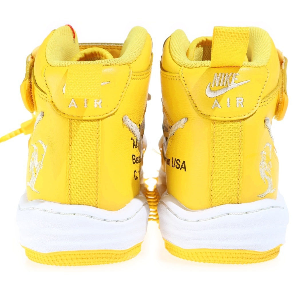 NIKE(ナイキ) ×OFF-WHITE AIR FORCE 1 MID SP LTHR オフホワイト エアフォース1 ミッドカットスニーカー ホワイト/イエロー US9.5/27.5cm DR0500-101