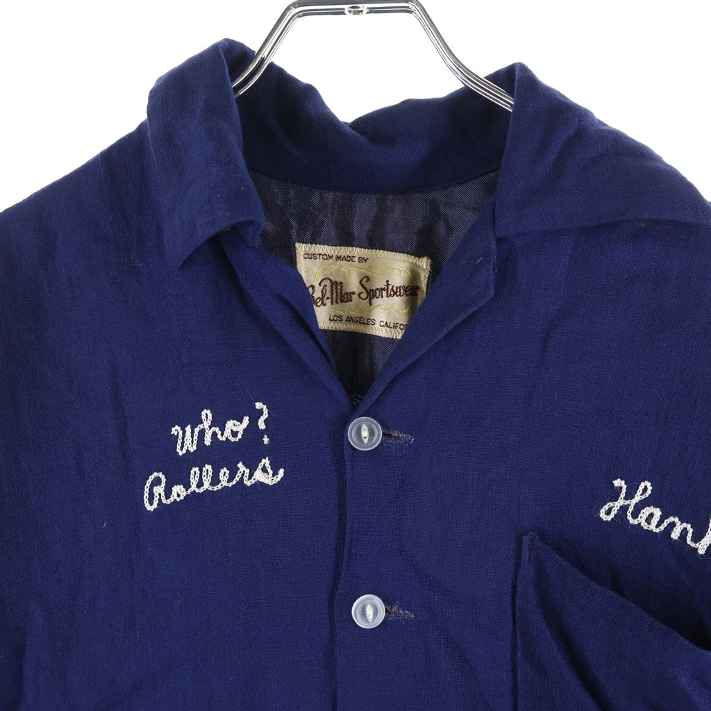 NO BRAND(ノーブランド) BEL-MARSPORTSWEAR ロゴ刺繍 オープンカラー シャツ ボウリングシャツ ネイビー