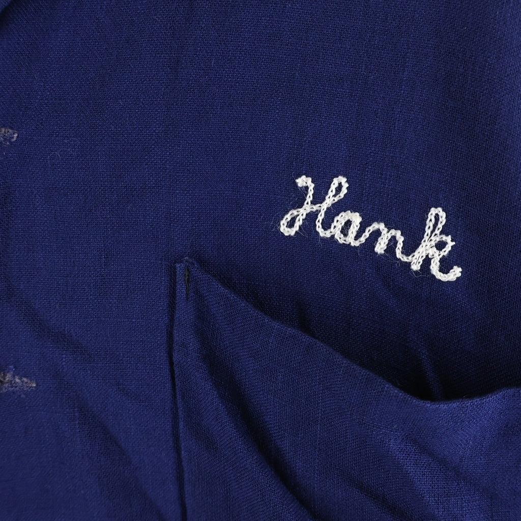 NO BRAND(ノーブランド) BEL-MARSPORTSWEAR ロゴ刺繍 オープンカラー シャツ ボウリングシャツ ネイビー