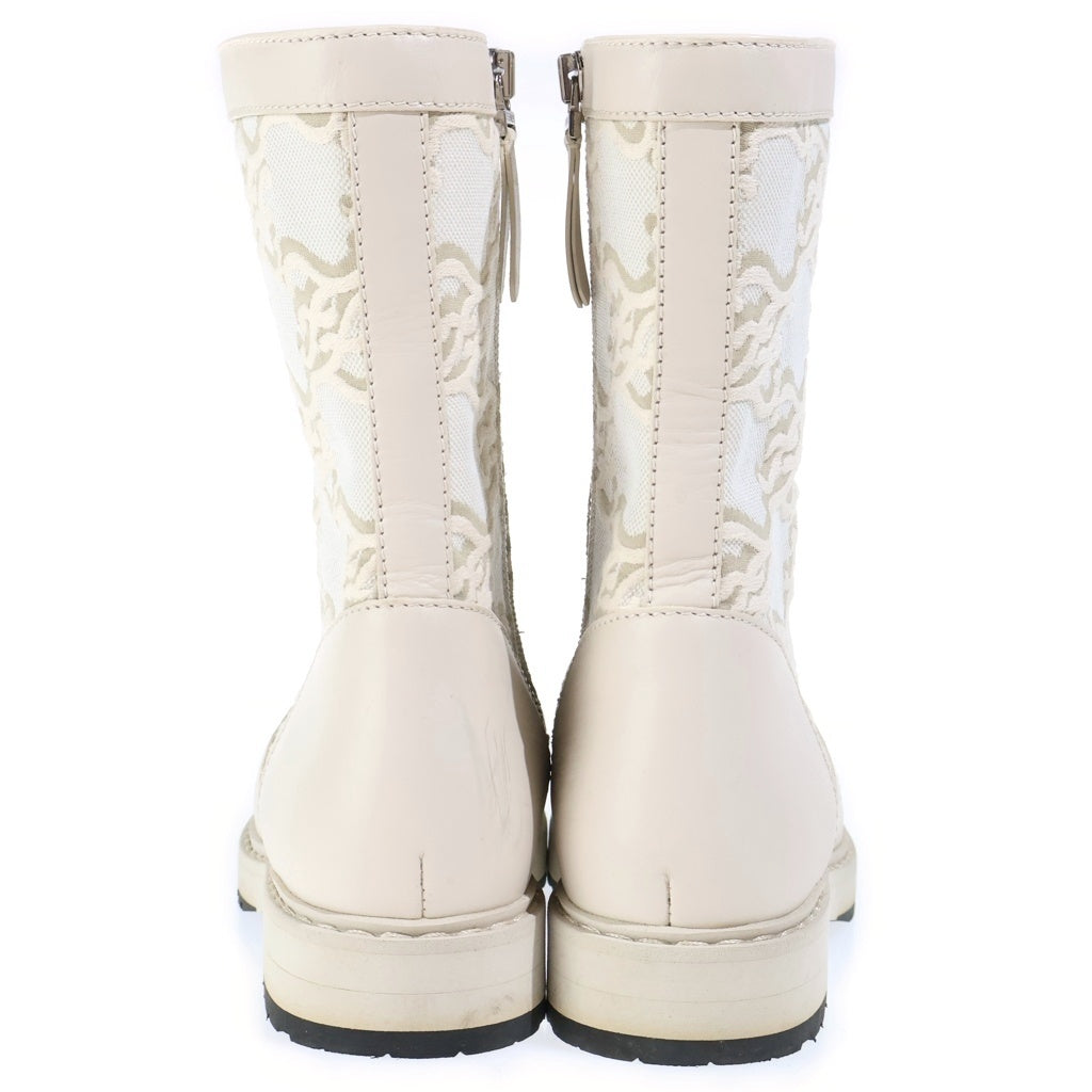 FENDI(フェンディ) Logo Canvas Lace Up Boots ロゴキャンバス レースアップ ブーツ ベージュ レディース