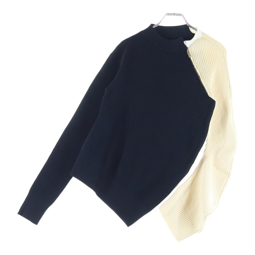 Sacai(サカイ) 24AW Zip Bi-Color Knit ジップ バイカラーニットセーター ドッキングニット ブラック/オフホワイト レディース 24-07364