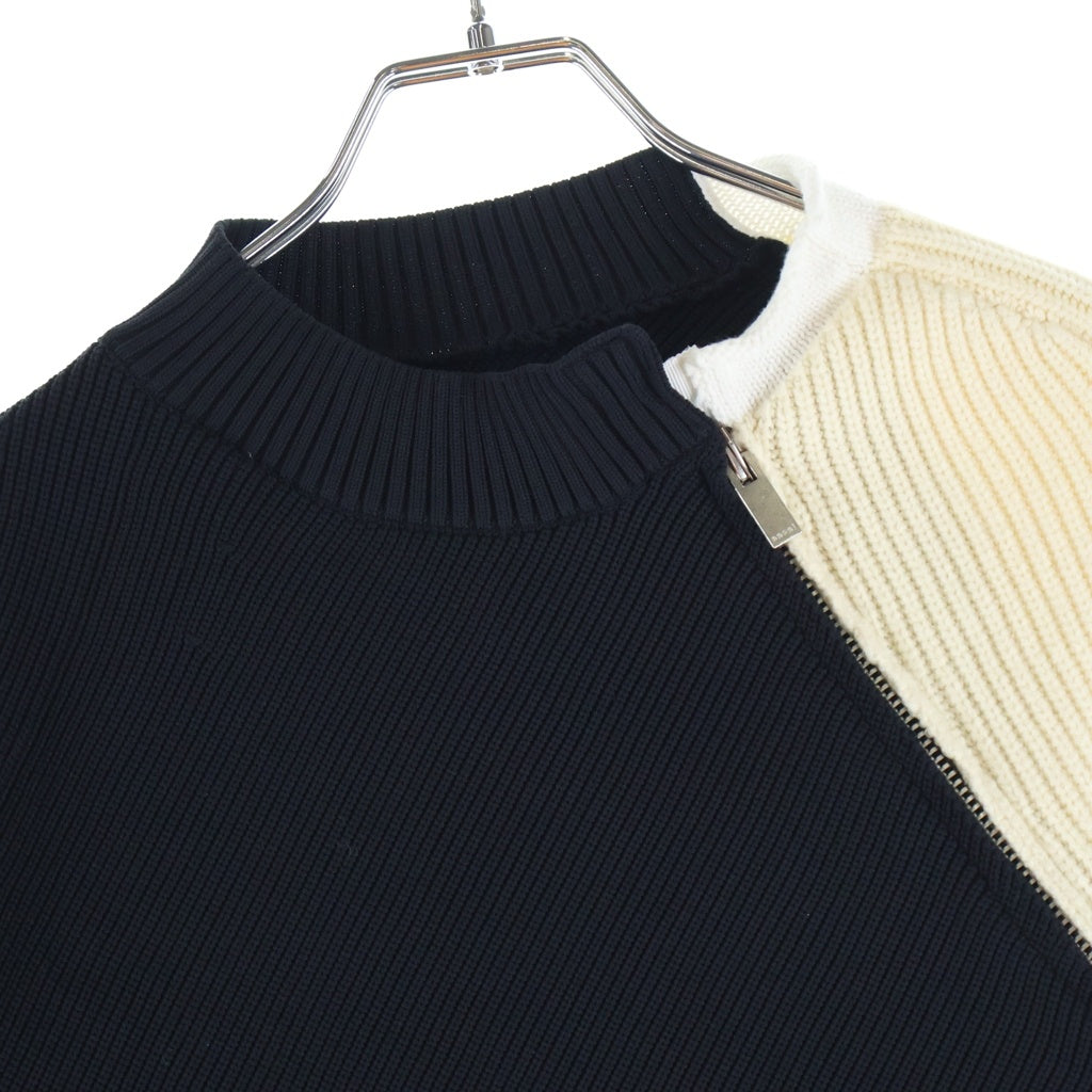 Sacai(サカイ) 24AW Zip Bi-Color Knit ジップ バイカラーニットセーター ドッキングニット ブラック/オフホワイト レディース 24-07364