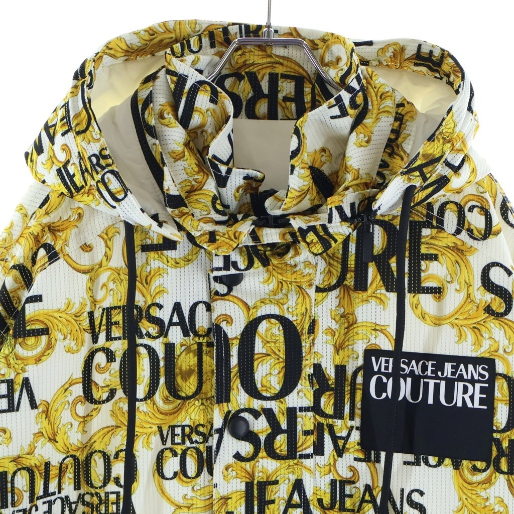 VERSACE JEANS COUTURE(ヴェルサーチジーンズクチュール) バロック フーデットナイロンジャケット メッシュ ゴールド/ホワイト