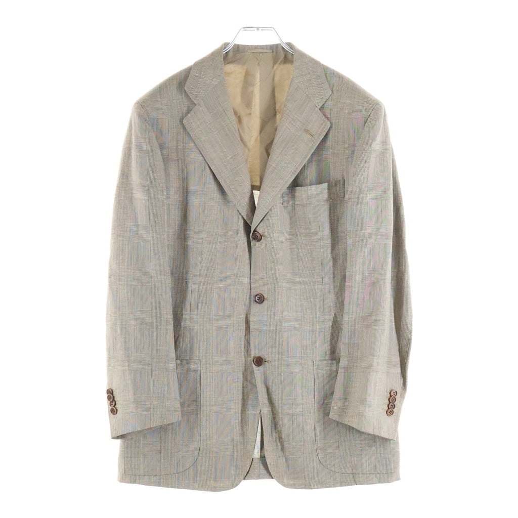 Kiton(キートン) 3B テーラードジャケット リネン/ウール チェック ベージュ/ブラウン