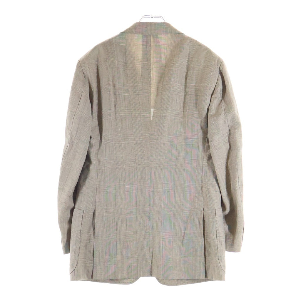Kiton(キートン) 3B テーラードジャケット リネン/ウール チェック ベージュ/ブラウン