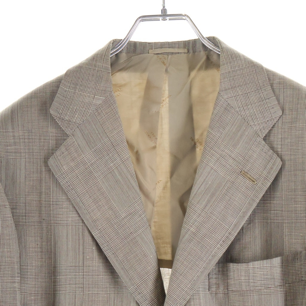 Kiton(キートン) 3B テーラードジャケット リネン/ウール チェック ベージュ/ブラウン