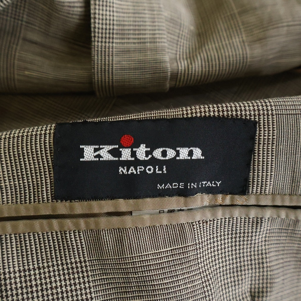 Kiton(キートン) 3B テーラードジャケット リネン/ウール チェック ベージュ/ブラウン