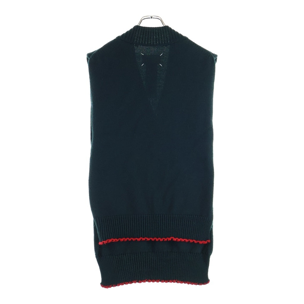 MM6 Maison Margiela(エムエムシックスメゾンマルジェラ) ジレニット ノースリーブ Vネック ウール混コットン ニットベスト グリーン レディース