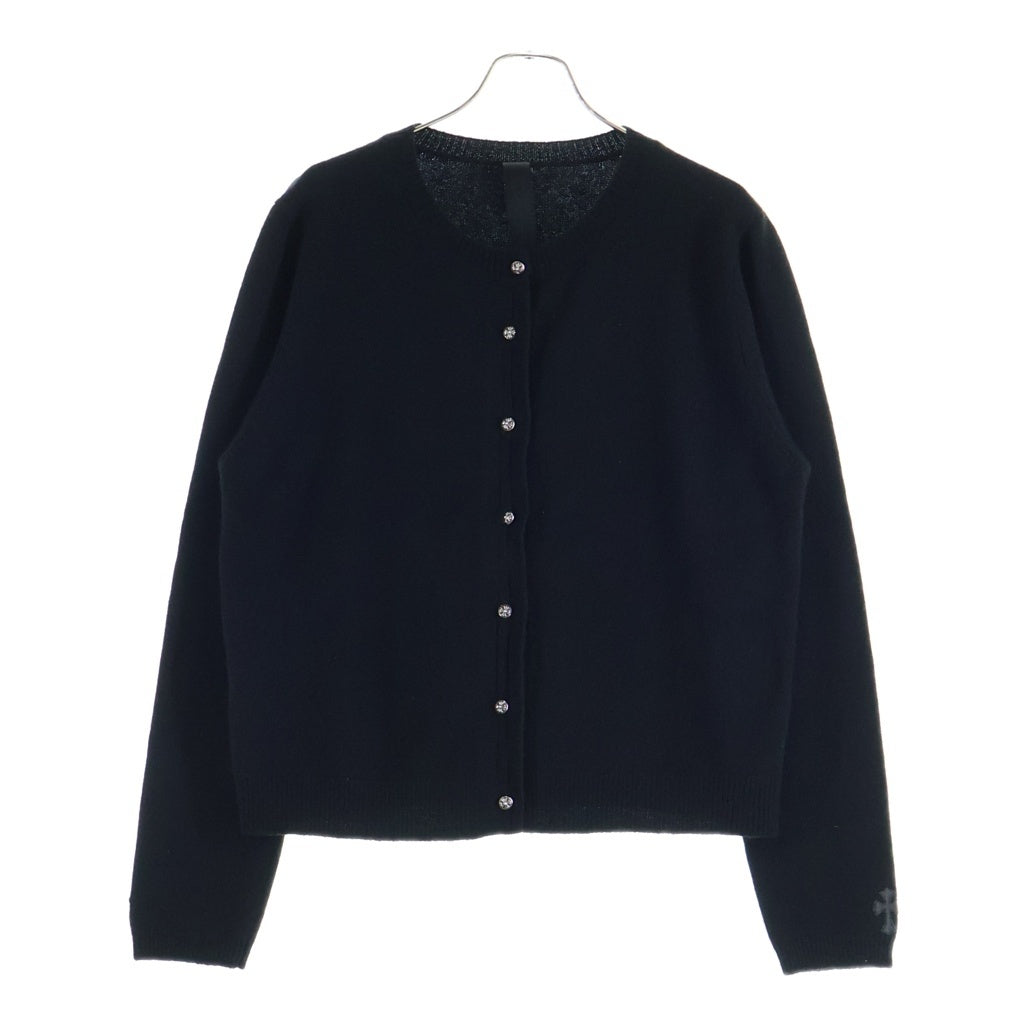CHROME HEARTS(クロムハーツ) CARDIGAN クロスボールボタン 袖クロスパッチ バックスクロールラベル カーディガン カシミヤ ラムレザー ブラック レディース