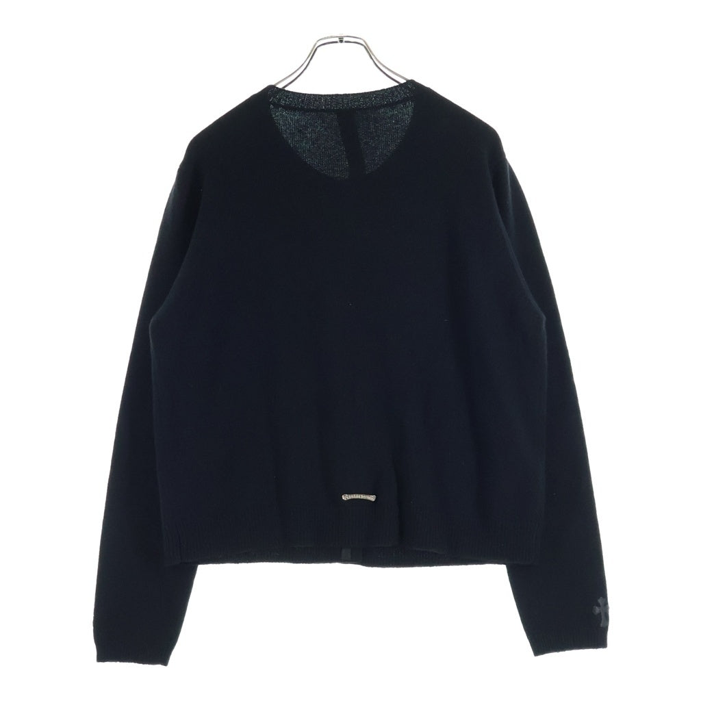 CHROME HEARTS(クロムハーツ) CARDIGAN クロスボールボタン 袖クロスパッチ バックスクロールラベル カーディガン カシミヤ ラムレザー ブラック レディース