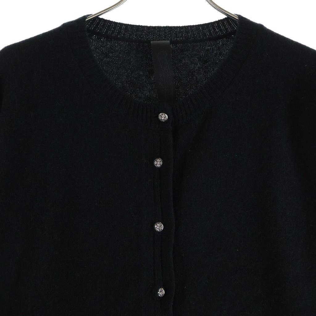 CHROME HEARTS(クロムハーツ) CARDIGAN クロスボールボタン 袖クロスパッチ バックスクロールラベル カーディガン カシミヤ ラムレザー ブラック レディース