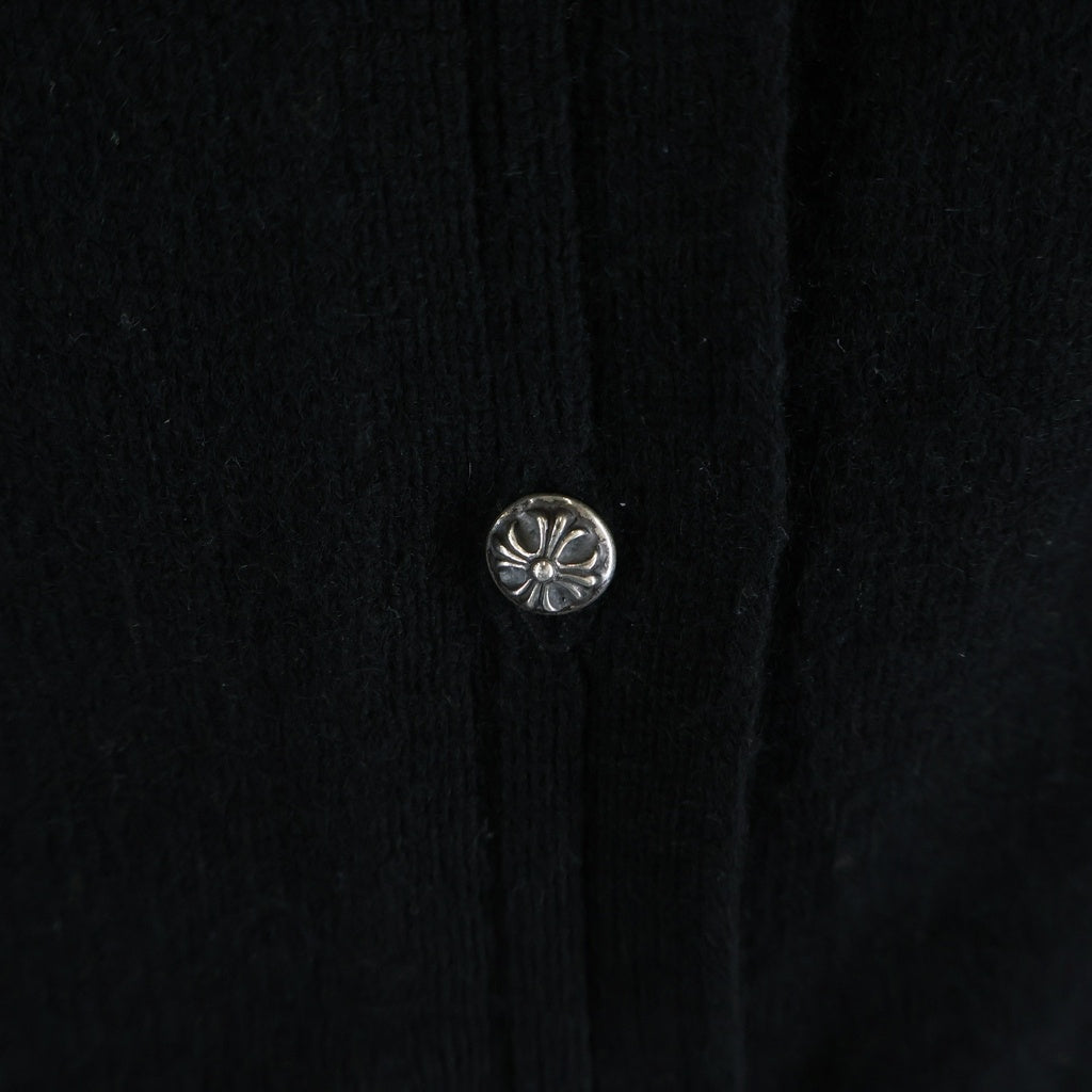 CHROME HEARTS(クロムハーツ) CARDIGAN クロスボールボタン 袖クロスパッチ バックスクロールラベル カーディガン カシミヤ ラムレザー ブラック レディース