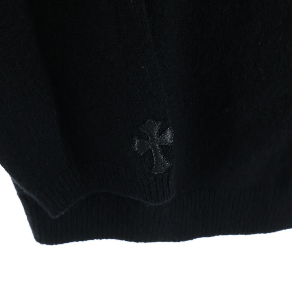CHROME HEARTS(クロムハーツ) CARDIGAN クロスボールボタン 袖クロスパッチ バックスクロールラベル カーディガン カシミヤ ラムレザー ブラック レディース