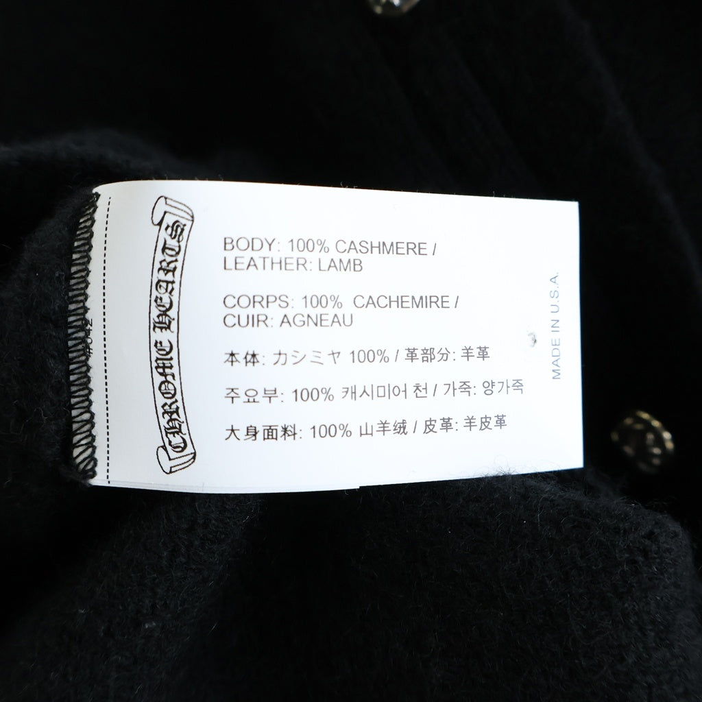 CHROME HEARTS(クロムハーツ) CARDIGAN クロスボールボタン 袖クロスパッチ バックスクロールラベル カーディガン カシミヤ ラムレザー ブラック レディース