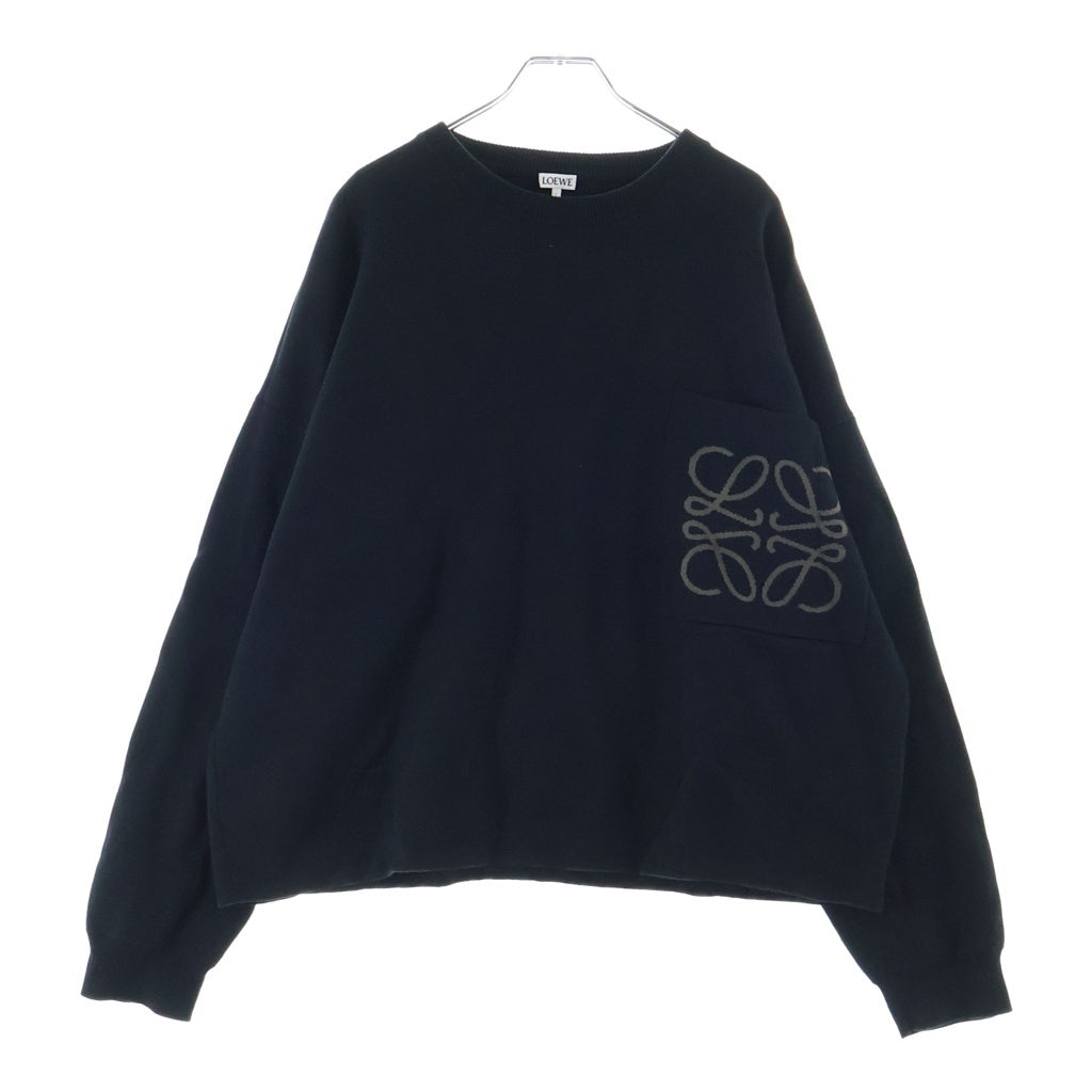 LOEWE(ロエベ) 24AW ANAGRAM POCKET SWEATER アナグラムロゴ クルーネック コットン ニット セーター ブラック H526Y14KDK