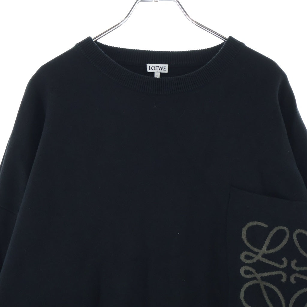 LOEWE(ロエベ) 24AW ANAGRAM POCKET SWEATER アナグラムロゴ クルーネック コットン ニット セーター ブラック H526Y14KDK