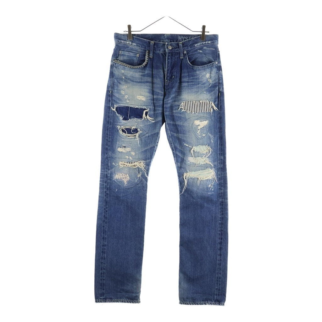 HYSTERIC GLAMOUR(ヒステリックグラマー) ダメージ加工 スタッズポケット デニムパンツ ジーンズ 02191AP19 インディゴ