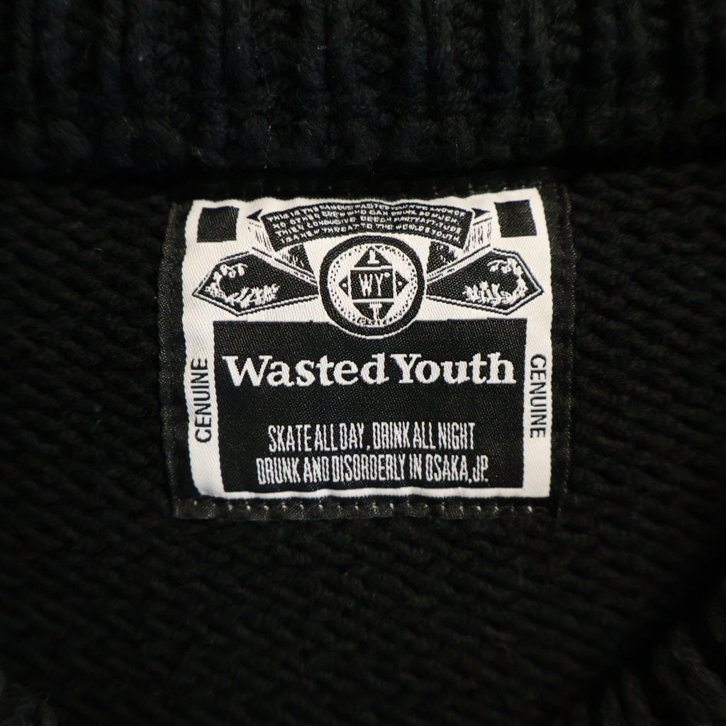 WASTED YOUTH(ウェイステッドユース) 23AW Knit Sweater グラフィックロゴ ニット セーター ブラック