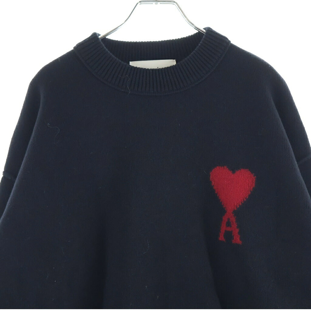AMI Alexandre Mattiussi(アミアレクサンドルマテュッシ) ロゴ刺繍 クルーネック ニット ブラック UKS838018