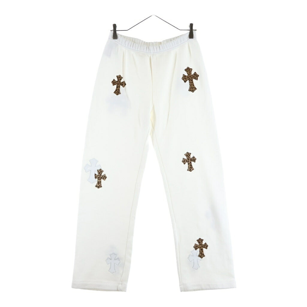 CHROME HEARTS(クロムハーツ) Y Not Multi Leather Cross Patch Sweatpants ハラコレザー/エナメル クロスパッチ スウェットロングパンツ ホワイト