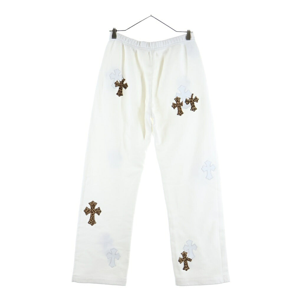 CHROME HEARTS(クロムハーツ) Y Not Multi Leather Cross Patch Sweatpants ハラコレザー/エナメル クロスパッチ スウェットロングパンツ ホワイト