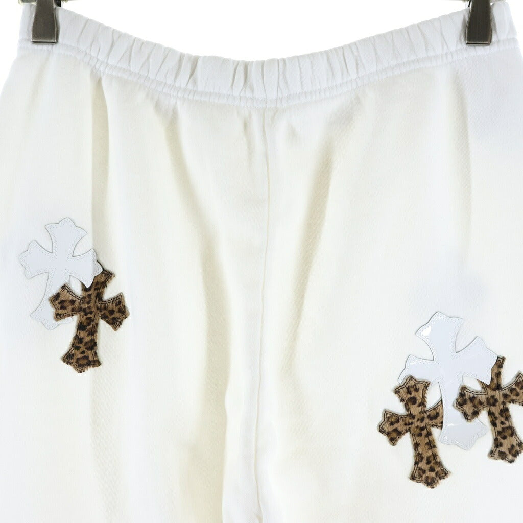 CHROME HEARTS(クロムハーツ) Y Not Multi Leather Cross Patch Sweatpants ハラコレザー/エナメル クロスパッチ スウェットロングパンツ ホワイト