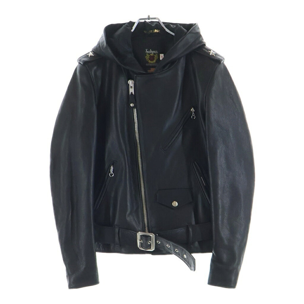SCHOTT(ショット) 503HDT HOODED ONESTAR 7823950106 フードワンスター レザー フルジップ パーカー ライダース ジャケット ブラック