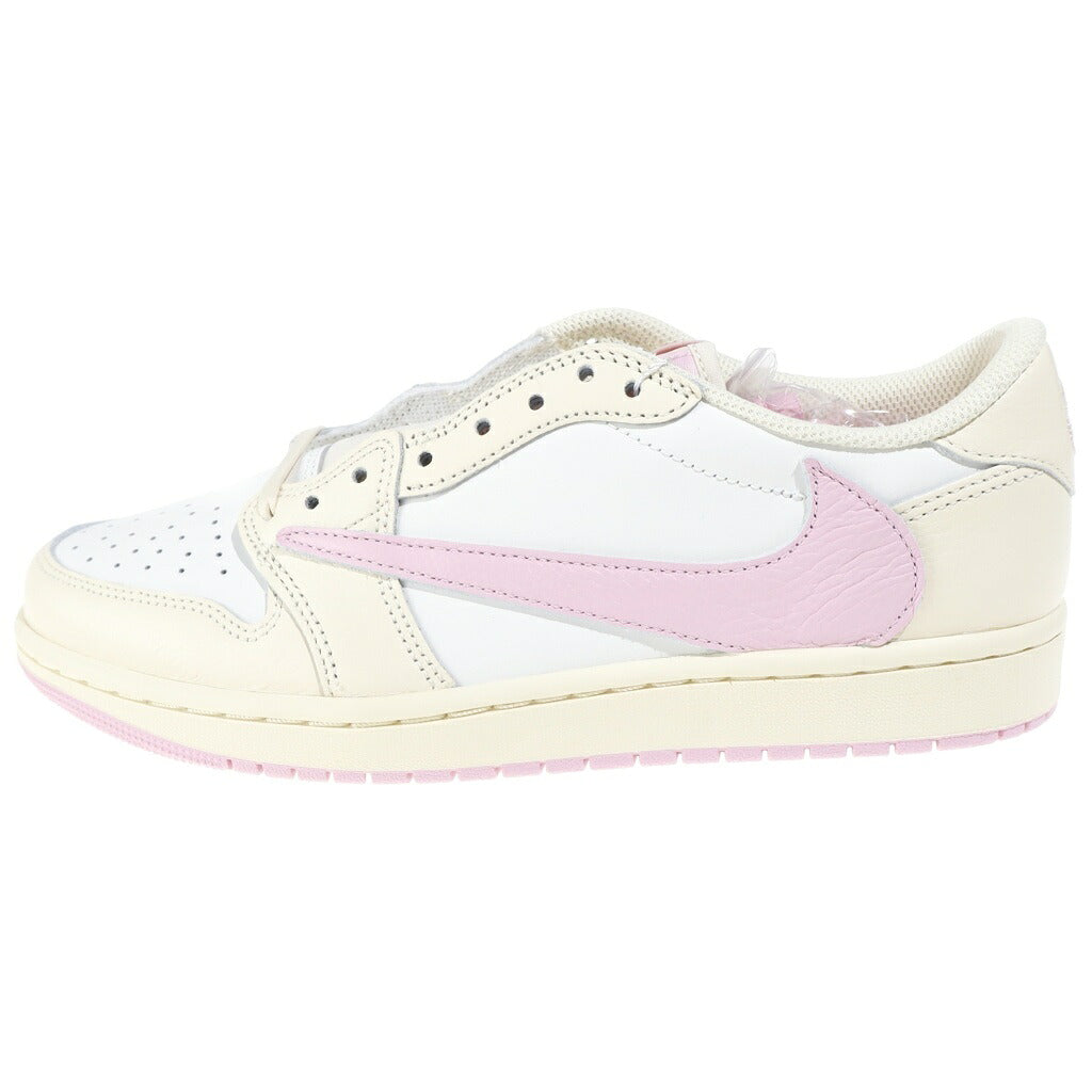 NIKE(ナイキ) ×TRAVIS SCOTT AIR JORDAN 1 RETRO LOW MUSLIN/SHY PINK IQ7604-100 ×トラヴィススコット エアジョーダン1 レトロ ロー OG ローカットスニーカー シューズ US9/27.0cm ベージュ/ピンク