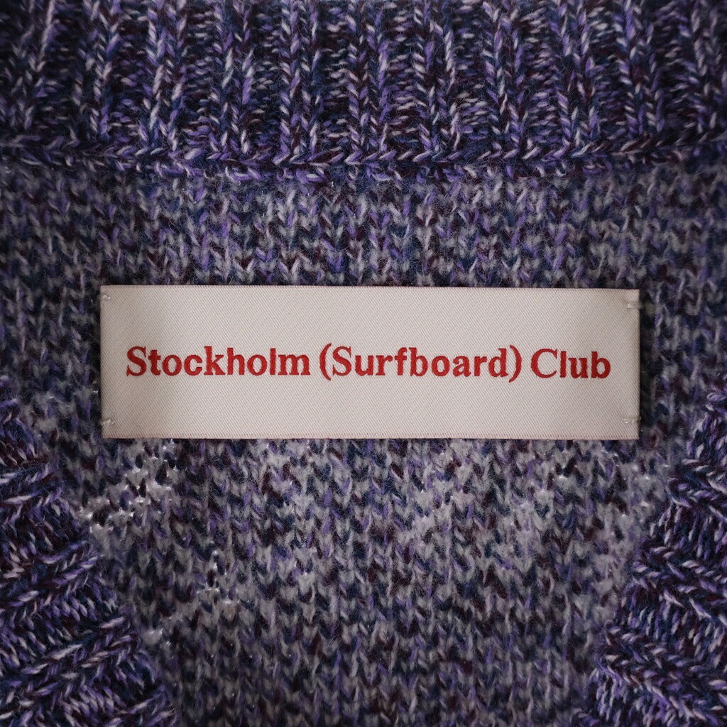 NO BRAND(ノーブランド) 【Stockholm Surfboard Club】ストックホルムサーフボードクラブ Logo Intarsia Jumper Knit Sweat ロゴデザイン ニットセーター パープル U2000149