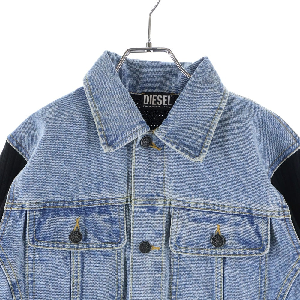 DIESEL(ディーゼル) K-BRIDGE ウォッシュド デニム 切替 ニット ジャケット ブラック/インディゴ A04064