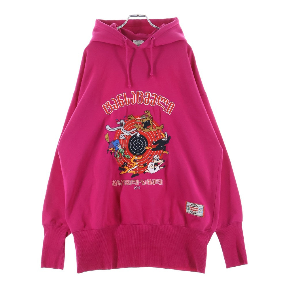VETEMENTS(ヴェトモン) 19SS CARTOON HOODIE カートゥーン フーディー フロント刺繍 プルオーバーパーカー ピンク USS197010