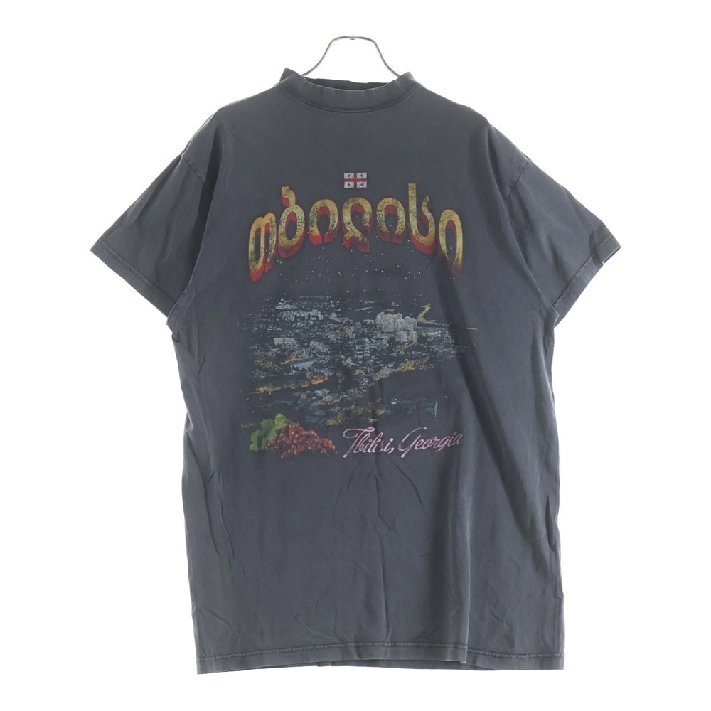 BALENCIAGA(バレンシアガ) OVERSIZED T-SHIRT フロントロゴデザイン フェード加工 クルーネック カットソー 半袖Tシャツ ブラック 811688 TRVQ7
