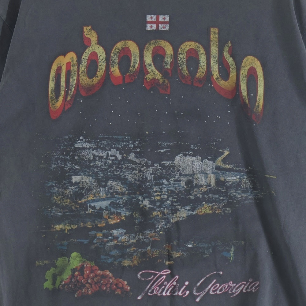 BALENCIAGA(バレンシアガ) OVERSIZED T-SHIRT フロントロゴデザイン フェード加工 クルーネック カットソー 半袖Tシャツ ブラック 811688 TRVQ7