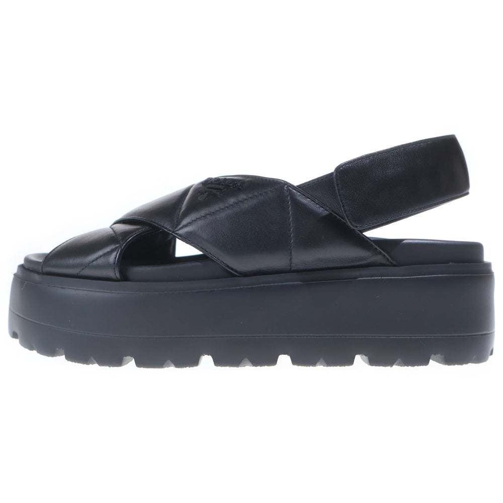 PRADA(プラダ) Nappa Leather Crisscross Flatform Sandals ナッパレザー クリスクロス フラットフォームサンダル ブラック レディース 1XZ777