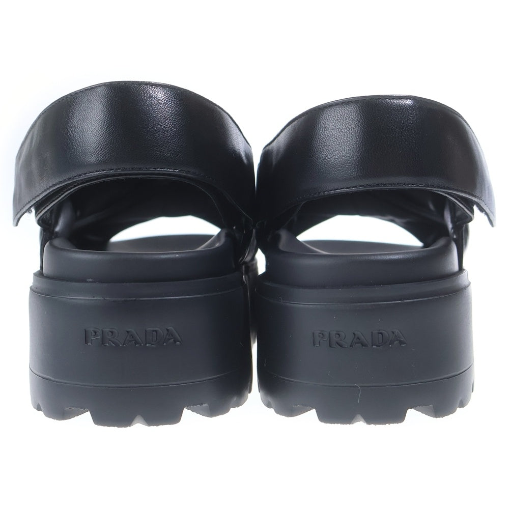 PRADA(プラダ) Nappa Leather Crisscross Flatform Sandals ナッパレザー クリスクロス フラットフォームサンダル ブラック レディース 1XZ777