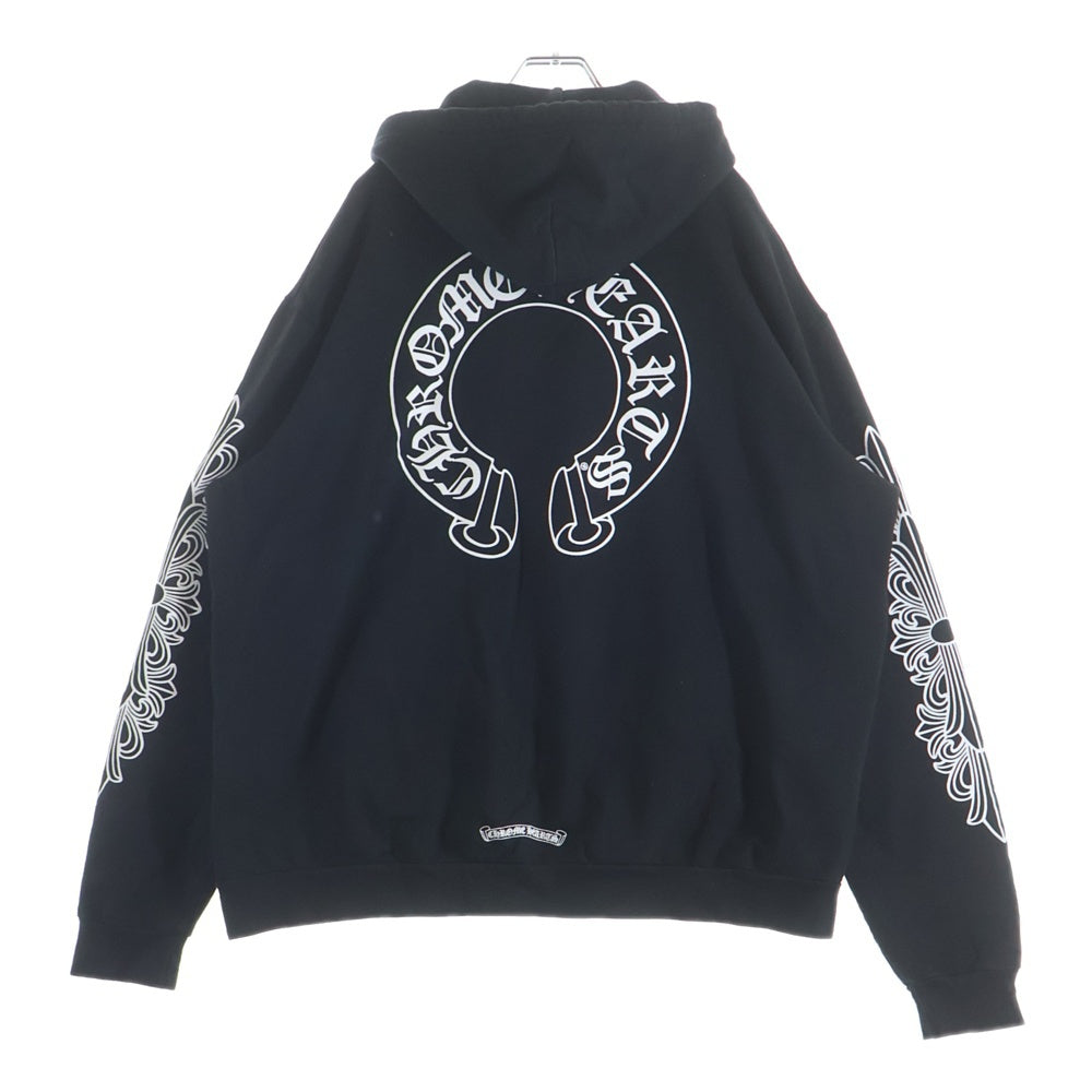 CHROME HEARTS(クロムハーツ) SWTSHRT PLVR 袖フローラルバックホースシュープリントプルオーバーパーカー フーディー ブラック