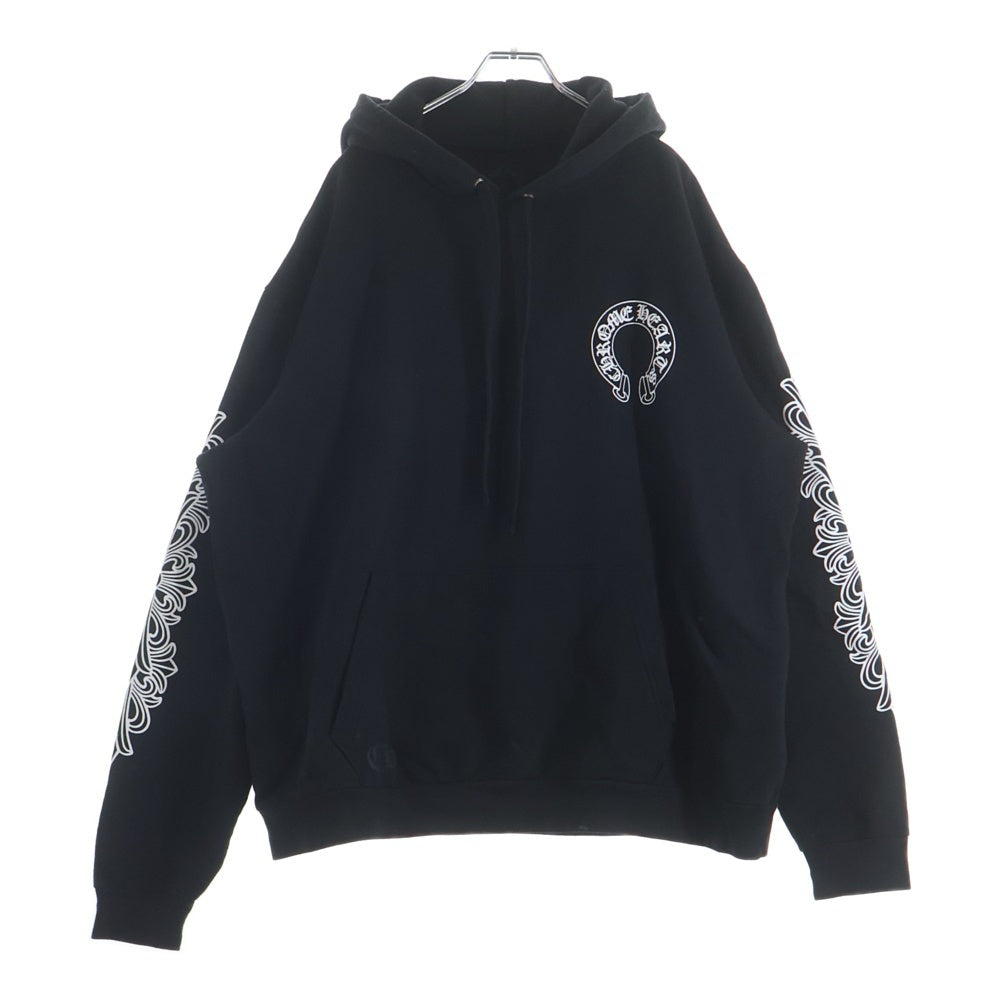 CHROME HEARTS(クロムハーツ) SWTSHRT PLVR 袖フローラルバックホースシュープリントプルオーバーパーカー フーディー ブラック