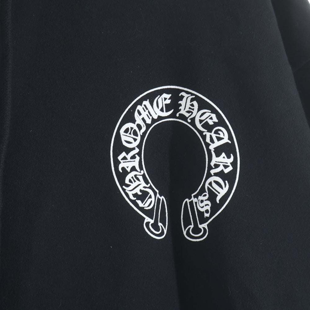 CHROME HEARTS(クロムハーツ) SWTSHRT PLVR 袖フローラルバックホースシュープリントプルオーバーパーカー フーディー ブラック