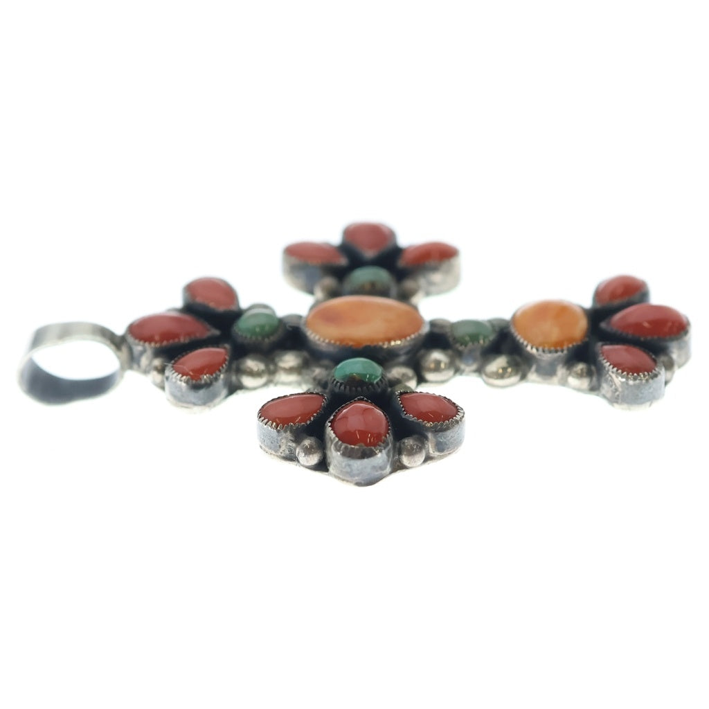 INDIAN JEWELRY(インディアンジュエリー) Don Lucas ドン ルーカス コーラル クロス ネックレス シルバー/レッド レディース
