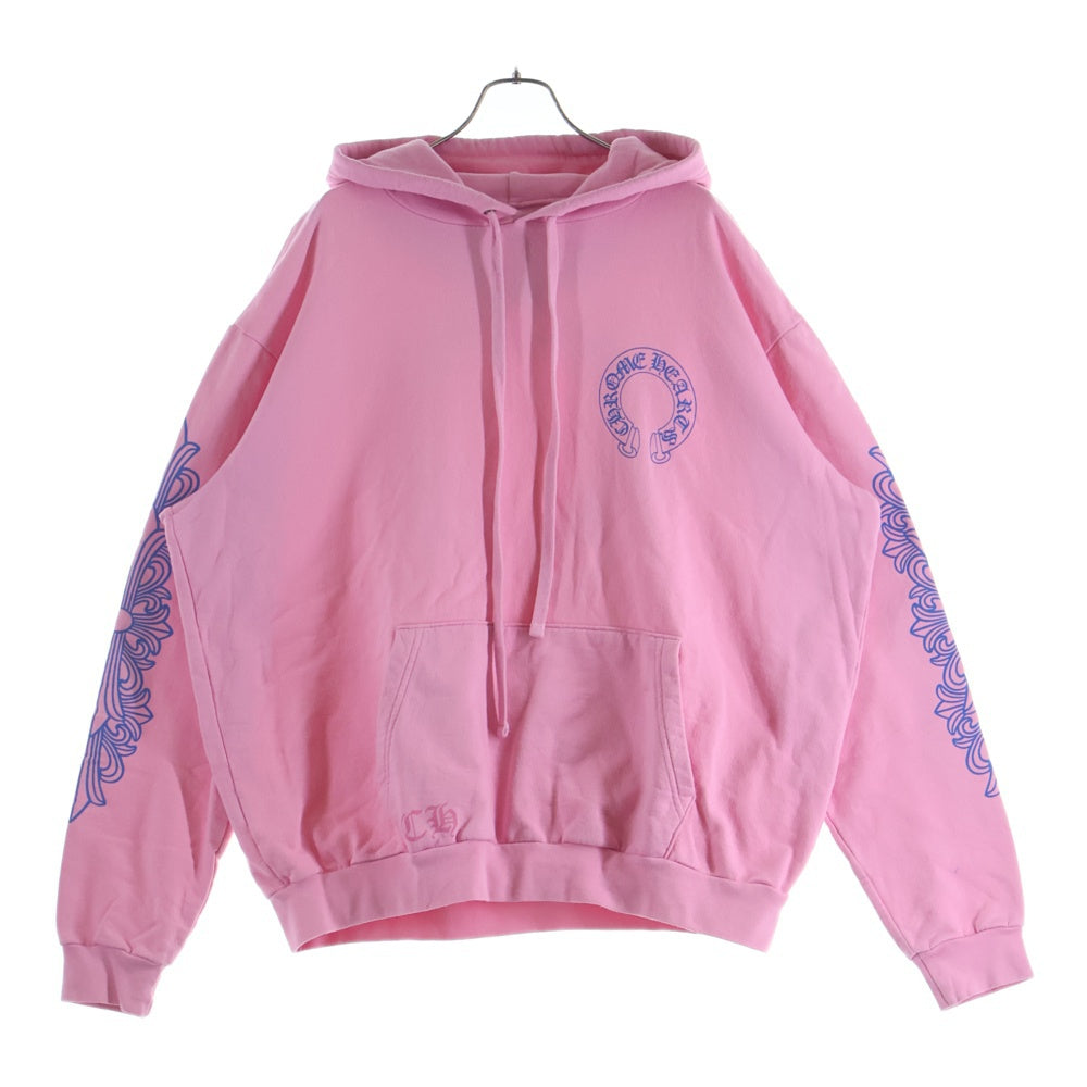 CHROME HEARTS(クロムハーツ) SWTSHRT PLVR 袖フローラルバックホースシュープリントプルオーバーパーカー フーディー ピンク
