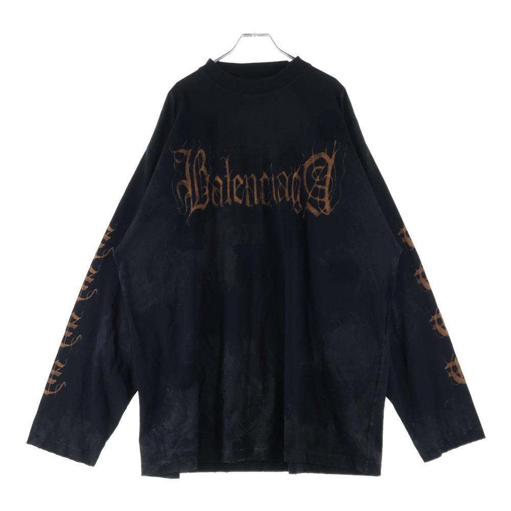 BALENCIAGA(バレンシアガ) 23AW ヘビーメタルロゴ ダメージ加工 長袖Tシャツ ロンT ブラック 739783 TOVE1